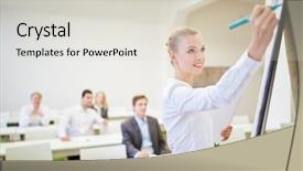  Presentation with professor - Audience pleasing slide deck consisting of workshops seminars - professor during a presentation backdrop and a  colored foreground