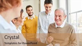  Presentation with active seniors senior e - PPT layouts featuring workshops seminars - students and seniors making small background and a coral colored foreground