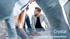  Presentation with desktop - Slide deck with workshops tables - close up a group background and a ocean colored foreground