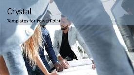  Presentation with desktop - Theme with workshops tables - close up a group background and a teal colored foreground