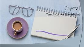  Presentation with spiral notebook - Colorful presentation enhanced with workspace-flat-lay-with-blank backdrop and a light blue colored foreground