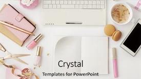  Presentation with diary - Beautiful PPT theme featuring workspace with notebook keyboard sketchbook backdrop and a light gray colored foreground