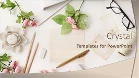  Presentation with white letters - Presentation theme consisting of workspace-with-office-tools background and a lemonade colored foreground