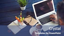  Presentation with coffee - PPT theme having workstation - businessman working with computer background and a  colored foreground