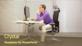  Presentation with posture - Theme having workstation - man at office background and a violet colored foreground