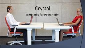  Presentation with posture - Slides having workstations in the office background and a light gray colored foreground