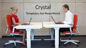  Presentation with posture - Colorful PPT theme enhanced with workstations in the office backdrop and a light gray colored foreground