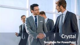  Presentation with shaking hands - Amazing slides having workteam - business people shaking hands finishing backdrop and a ocean colored foreground