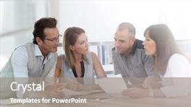  Presentation with group of diverse people - Audience pleasing PPT theme consisting of workteam - group of business people meeting backdrop and a gray colored foreground