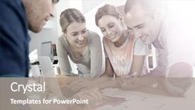  Presentation with students working in groups - Presentation theme having workteam - group of students working background and a gray colored foreground