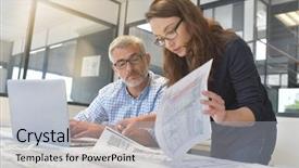  Presentation with working together - Slide deck enhanced with workteam - industrial designers working together background and a light gray colored foreground