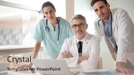  Presentation with design medical hospital - Colorful slide deck enhanced with workteam - portrait of medical people standing backdrop and a soft green colored foreground