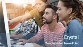  Presentation with space and stars - Beautiful PPT layouts featuring workteam - start-up people working on desktop backdrop and a  colored foreground