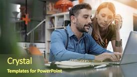  Presentation with people - Cool new slides with workteam - start-up people working on laptop backdrop and a  colored foreground