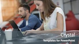  Presentation with working - Beautiful theme featuring workteam - trendy young people working backdrop and a gray colored foreground