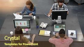  Presentation with upper airway - PPT layouts featuring workteam - upper view of start-up people background and a tawny brown colored foreground