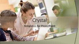  Presentation with digital - Slide deck consisting of workteam - young women in office working background and a coral colored foreground