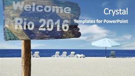  Presentation with welcome - Slide set consisting of welcome sign to rio de background and a teal colored foreground
