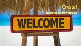  Presentation with welcome - Colorful slides enhanced with welcome sign with beach background backdrop and a tawny brown colored foreground
