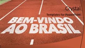  Presentation with college running track hurdle - Audience pleasing slides consisting of welcome to brasil in portuguese backdrop and a red colored foreground