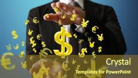  Presentation with world bank - Amazing PPT theme having world bank - businessman with financial symbols coming backdrop and a tawny brown colored foreground