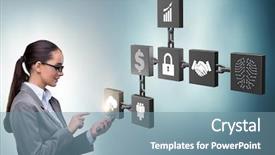 Presentation with cryptocurrency - Cool new theme with world bank - businesswoman in blockchain cryptocurrency concept backdrop and a seafoam green colored foreground