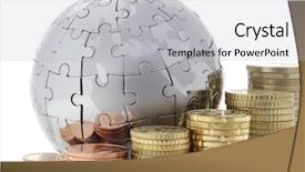  Presentation with world puzzle - Amazing slides having world bank - metal puzzle globe with euro backdrop and a light gray colored foreground