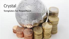  Presentation with world puzzle - PPT theme having world bank - metal puzzle globe with euro background and a white colored foreground
