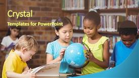  Presentation with library - PPT theme with world book day - pupils studying globe background and a tawny brown colored foreground