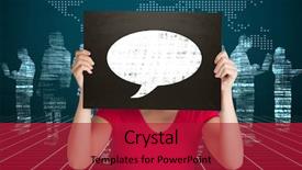  Presentation with matrix - Beautiful presentation design featuring world business blue matrix - casual woman showing board backdrop and a  colored foreground