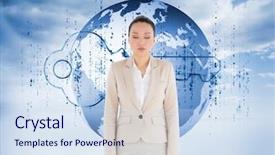  Presentation with composite mansory - Slide set featuring world business blue matrix - composite image of unsmiling asian background and a sky blue colored foreground