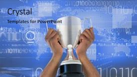  Presentation with binary blue - Audience pleasing PPT layouts consisting of world business blue matrix - digital composite image of hands backdrop and a light blue colored foreground