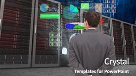  Presentation with data center - Slides enhanced with world business blue matrix - digital composite of data center background and a dark gray colored foreground