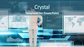  Presentation with interface - PPT theme having world business blue matrix - image of technology interface panels background and a ocean colored foreground