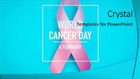  Presentation with world cancer day breast cancer - Cool new PPT theme with world cancer day breast cancer backdrop and a cyan colored foreground