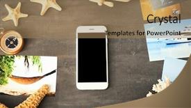  Presentation with smart phone apps - PPT layouts having world card grey - composition with smart phone background and a coral colored foreground