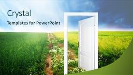  Presentation with open door - Amazing theme having door to new world colourful backdrop and a sky blue colored foreground