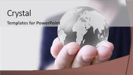  Presentation with globe - Beautiful theme featuring world communication - globe and hand backdrop and a  colored foreground