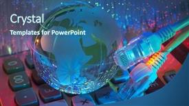  Presentation with world globe earth - PPT theme with world communication - technology earth globe against fiber background and a ocean colored foreground