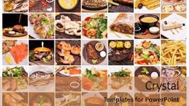  Presentation with restaurant - Cool new presentation theme with world cuisine - collage of restaurant dishes backdrop and a coral colored foreground