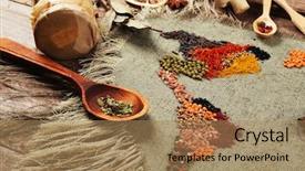  Presentation with spices export - Cool new presentation theme with world cuisine - spices on sackcloth background backdrop and a coral colored foreground