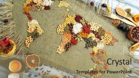 Presentation with spices - Theme enhanced with world cuisine - spices on sackcloth on wooden background and a coral colored foreground