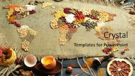  Presentation with spices - PPT theme enhanced with world cuisine - spices on sackcloth on wooden background and a coral colored foreground