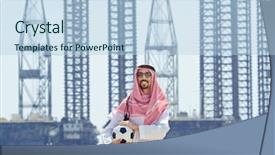  Presentation with arab - PPT layouts featuring world cup - arab with footbal at seaside background and a light blue colored foreground