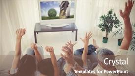  Presentation with family and home love concept - Presentation design having world cup soccer - family cheering and watchin tv background and a coral colored foreground