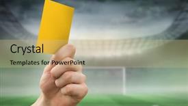  Presentation with football stadium - Presentation featuring world cup soccer - hand holding up yellow card background and a coral colored foreground