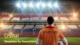  Presentation with football plays - Slide set with world cup soccer - netherlands football player holding ball background and a tawny brown colored foreground