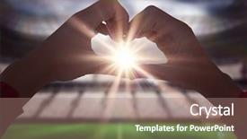  Presentation with hands the shape of a heart - Beautiful PPT theme featuring world cup soccer - woman making heart shape backdrop and a  colored foreground