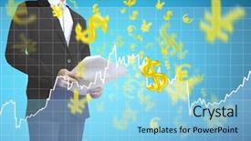  Presentation with world currency - Presentation theme enhanced with world currency - businessman with financial symbols coming background and a light blue colored foreground