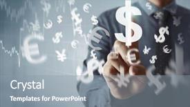  Presentation with world currency - Cool new presentation with world currency - businessman with financial symbols coming backdrop and a gray colored foreground